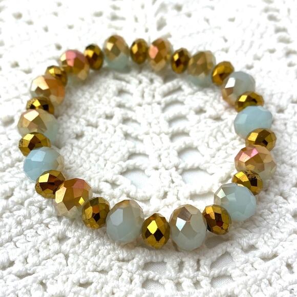 Gold Opalescent Beaded Stackable Stretch Bracelet - Picture 3 of 4